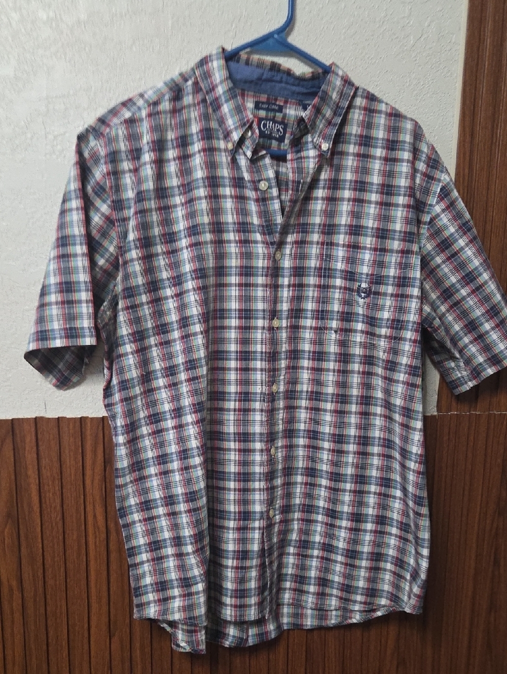 Chaps Men's Red and Blue Plaid Button Down Shirt Large Sz [1079]